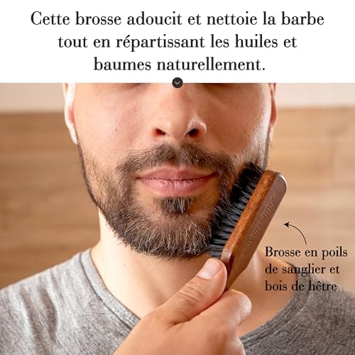 ZilberHaar - Kit de Soins pour Barbe Homme - 1 Brosse à Barbe Regular + 1 Baume à Barbe + 1 Crème Hydratante - Poils de Sanglier Rigides - Pochette en Velours