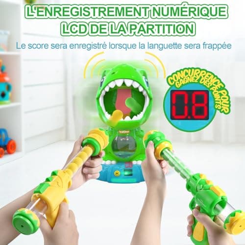 EagleStone Dinosaure Télécommandé avec Tir en Mouvement pour Enfants 3-8 Ans, Jeu de Tir Électronique avec Effets de Fumée, Compteur de Score Automatique, Lumières & Sons, Jouet de Fête