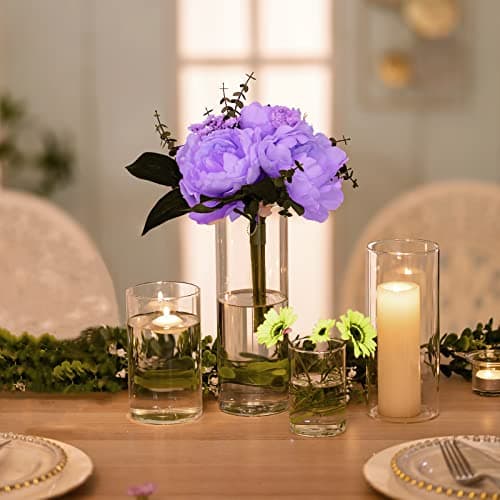 Hewory Vases Cylindriques en Verre Lot de 6, Grand Vase en Verre Transparent pour Fleurs, Support de Bougie pour Bougie Pilier Flottante, Vase à Fleurs pour Centre de Table pour Mariage, 10/15/20cm