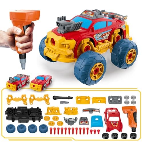 Pup Go Voiture 3-en-1 Démontable pour Garçons avec Perceuse Électrique, 46 Pièces Camion de Construction, Construisez Votre Voiture avec Outils, Idéal Cadeau STEM pour Enfants de 3 à 8 Ans (Rouge)