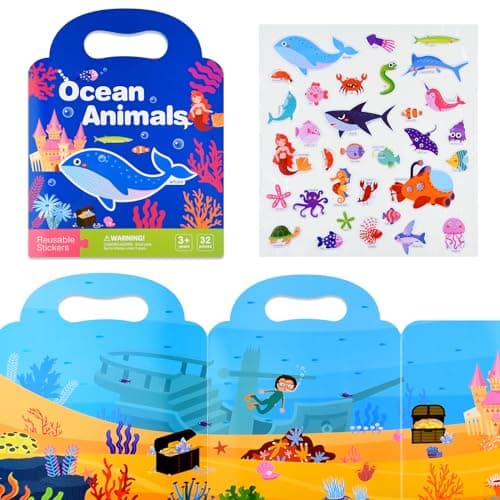 ASTARON Livre d'autocollants 3D réutilisables pour enfants, autocollants imperméables en gelée de vie marine pour les tout-petits, jeu d'autocollants gonflés, livres de scènes d'autocollants de voyage