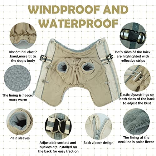 Katzinst Manteau Chien, Manteau imperméables pour Chien avec Pattes Réfléchissant Vetement Chien avec Protection Abdominale Vêtements pour Chiens d'hiver pour Grands Chiens, Labrador, XL
