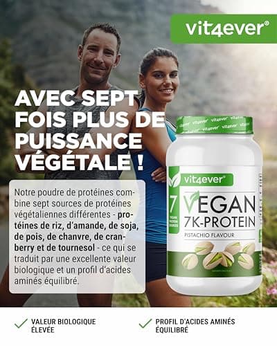 Vegan 7K Protein - 1kg - Pistache - Poudre de protéine purement végétale avec des protéines de riz, d'amande, de soja, de pois, de chanvre, de cranberry et de tournesol.