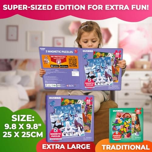 Quokka Puzzle Magnétiques Enfant de 3 à 5 Ans - 2x48 Pièces Jeux Puzzle de Voyage pour Enfants 4 6 Ans - Polaires et Jungle Animaux d'apprentissage Jouet d'Activités de Voiture pour Enfants 2 4 Ans