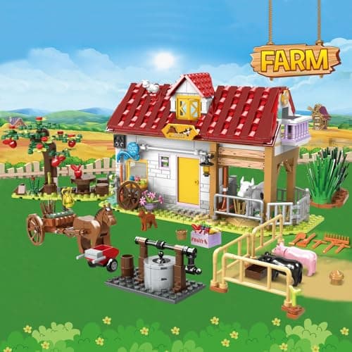 Construction de Ferme, 649 PCS Comprend Ferme, Puits, Charrette à Cheval, Arbres Fruitiers, Jeu Kit de Friends Maison de Ferme, Cadeau pour Enfants Fille et Garçons de 6 7 8 9 10 11 12+