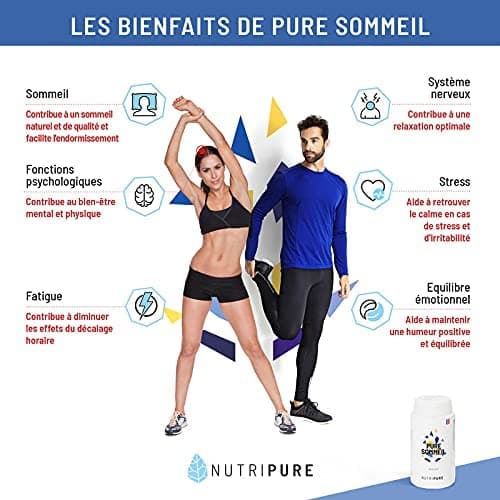 Nutripure | Pure Sommeil 1,9mg | Complément alimentaire pour l’endormissement | Evite les insomnies | Mélatonine, plantes naturelles, Extrait de mélisse bio & valériane | Vegan | 60 gélules | France