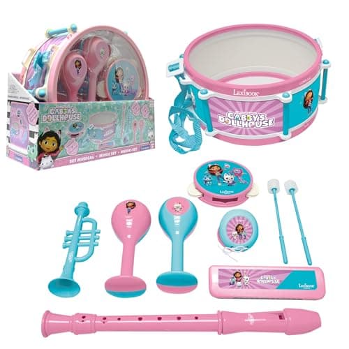 Lexibook, Gabby et la Maison Magique, Set de 7 instruments de musique (Tambour, Maracas, Castagnette, Harmonica, Flûte, Trompette, Tambourin), Jouet Musical, Pratique à transporter, Rose/bleu, K360GDH