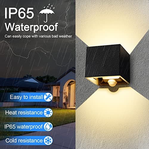 LEDMO 2Pack 20W Applique Murale Extérieures Détecteur de Mouvement. Appliques Murales Intérieur 3000K avec Angle de Faisceau Réglable IP65 Lampe Murale LED Noir.