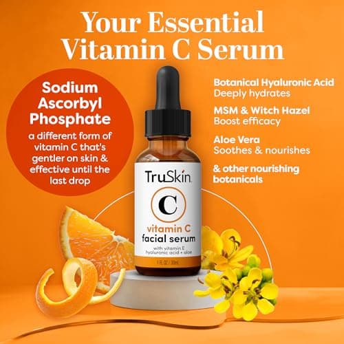 TruSkin Vitamin C Serum - Sérum anti-âge pour le visage à la vitamine C avec acide hyaluronique, vitamine E, aloès - Sérum éclaircissant pour les taches brunes, les ridules et les rides, 1 Fl Oz