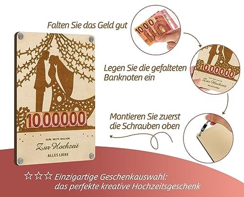 WenmthG Cadeau d'argent de mariage - Premier million - Cadeaux de mariage pour couple de mariés - Cadeaux en argent avec emballage - Décoration de mariage - Cadeaux pour femmes et hommes - Livre d'or
