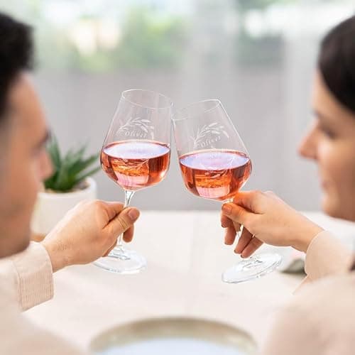 Wanapix | Pack 2 Verres à Vin Personnalisés | Verres à Vin en cristal gravés | Pack de Verres à Vin en cristal Bohème personnalisables par gravure | Flowers