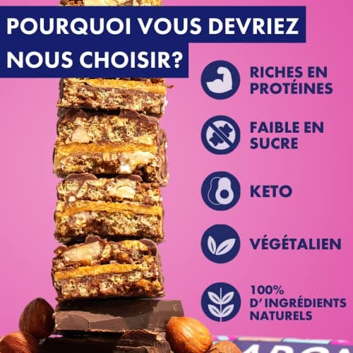 Barres Adonis Keto Riches en Protéines aux Noisettes Croquantes et Chocolat (16 Barres de 45g) | Végétalien et Keto l 100% Naturel l Sans Sucre, Sans Huile de Palme, Sans Lactose Faible