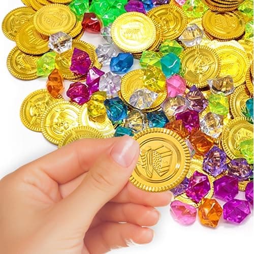 100 Pièces D'or pour Enfants, 200 Pièces Pirate Gemmes, Trésor de Pirate, Pierres Precieuses pour Enfants, Décoration de Pirate Fete, pour Anniversaire D'enfant au Trésor de Pirate et Fêtes de Pirates