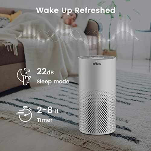 Afloia Purificateur d'Air, 3 Modes, Timer 2/4/8h, 22dB Mode Veille, 7 Couleurs Lumières, peut Filtrer 99,99% de la Poussière, du Pollen, de la Fumée, des Odeurs, CADR 130m3/h
