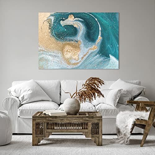 Moderne Impression sur Toile 100x70cm Image Tableau Decoration Murale Or Turquoise Arrière Plan Grand Tableaux Decoratifs Muraux Chambre Horizontal Deco Cadre Décoration Salon Art Wall AA100x70-4969