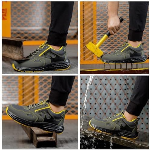 ISOOUS Chaussures de Sécurité Hommes Chaussures de Travail Femmes Légère Embout Plastique Basket Securite Antidérapante Cuisine Gris Jaune EU 45