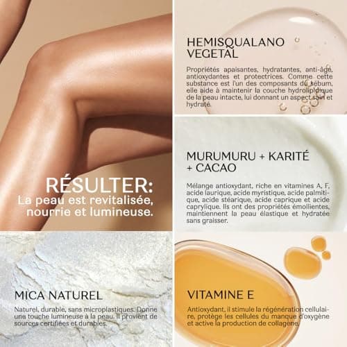 Senso Naturale Bronze Gold Huile Bronzante Corps Solide Illuminatrice Crème pour le Corps Hydratante aux Paillettes Nourrissante et Parfumée pour les Femmes Néroli Crème de bronzage Vitamine E, Karité