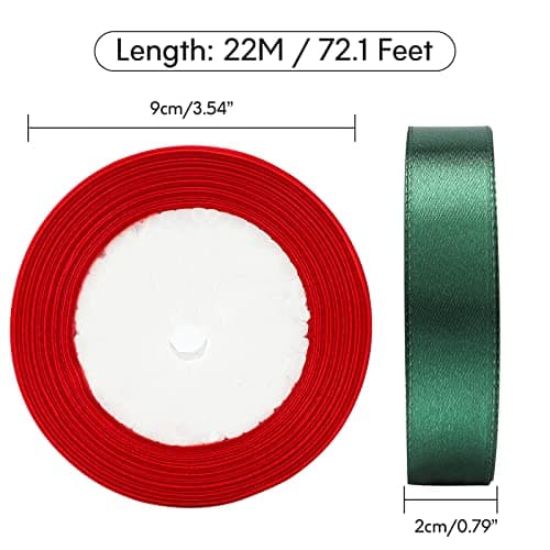 jijAcraft 20mm x 22M Ruban Satin, Ruban Cadeau Rouge et Vert, Ruban en tissu Décoration pour Mariage Noël Anniversaire