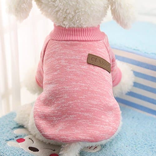Idepet Chien de Compagnie Chien Pull, Chaud Chien Pulls Cat vêtements, Polaire Animal de Compagnie Manteau pour Chiot Petit Moyen Grand Chien, Rose et Gris (XS, Rose)