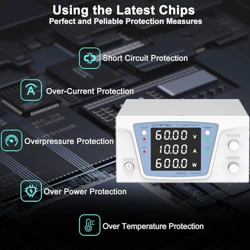 WANPTEK POWER Alimentation de Laboratoire 60V 10A 600W, Alimentation Haute Puissance, Alimentation Stabilisée Réglable avec Protection OCP/Output et Affichage LED 4 Chiffres Haute Précision