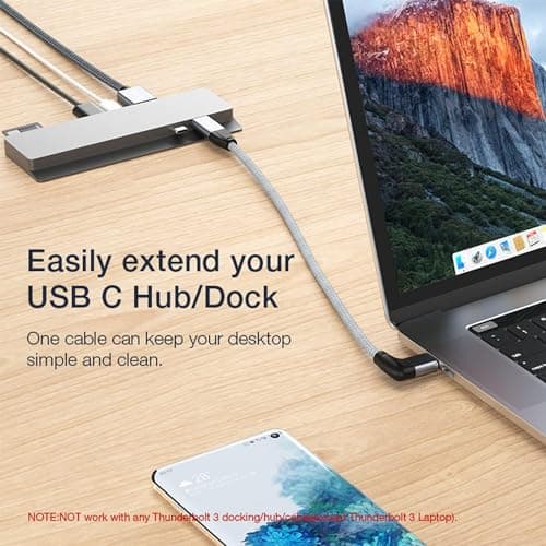 UseBean Câble Extension USB C à Angle Droit 1.8M, Coudé 90 Degrés USB C 3.1 Gen 2 10Gbps PD Charge Rapide,Rallonge Mâle vers Femelle Type C,pour hub,MacBook,iPad Pro/Mini,Galaxy S24, iPhone 15