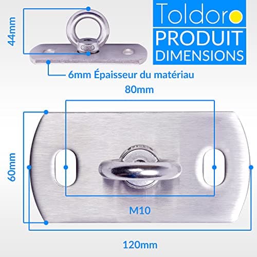 Toldoro® Fixation Plafond en Acier Inoxydable avec Chevilles & vis/Crochet Mural a Visser jusqu'à 400 kg/Crochet Plafond pour Fauteuil Suspendu, Voile Solaire, balancoire d'amour, Sac de Frappe
