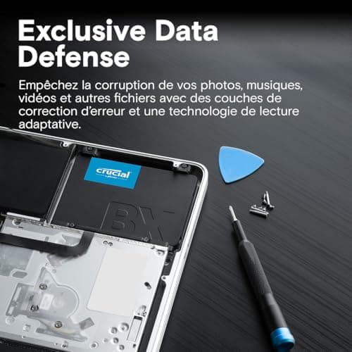 Crucial BX500 SATA SSD 480Go, SSD 2.5" Interne, jusqu'à 540Mo/s, Compatible avec Ordinateur Portable et de Bureau (PC), 3D NAND, Accélération dynamique de l'écriture, Disque Dur SSD - CT480BX500SSD1
