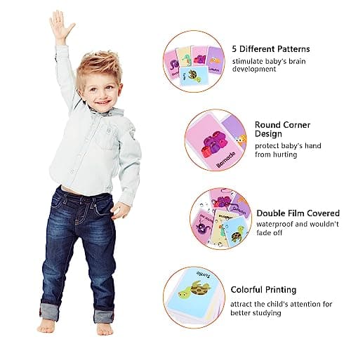 180 Cartes Flash pour Bébé, Cartes Animaux pour Enfants, Carte de Jouet d'apprentissage pour Promouvoir Le Vocabulaire (Nécessités Quotidiennes, Transport, Poisson Marin, spécialité, légumes)