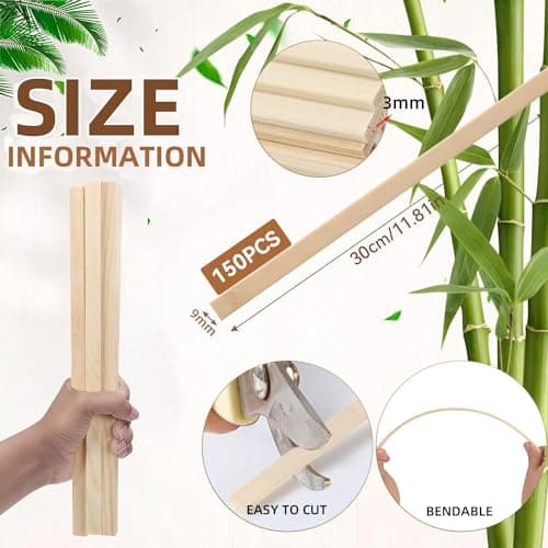 Bâtons en Bois 150pcs Baguette Bois Sûr Batonnet Bois de Bambou Réutilisable Batonnet en Bois Non Toxique et Environnement 30x0.9x0.3cm pour Travaux Manuels Modélisme Arts Projets de Bricolage