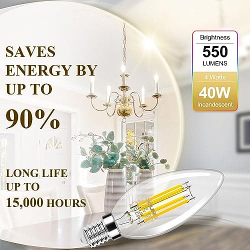 DiCUNO Ampoule LED E14, blanc neutre 4000K, 4W ampoule led flamme équivalent 40W incandescence, 550LM, Non-dimmable, Vintage filament LED en forme de bougie pour lustre et plafonnier, 6 Pièces
