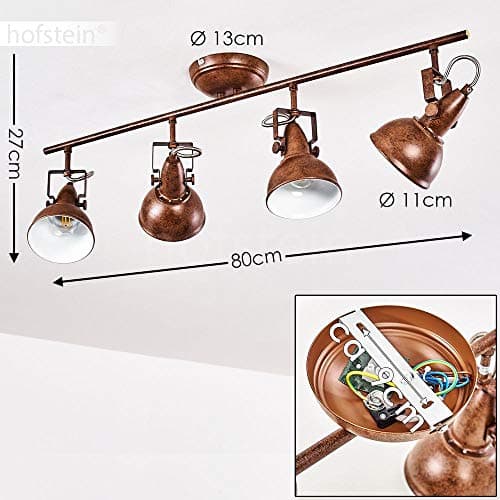 Plafonnier Tina en métal finitions rouille, luminaire de plafond à 4 spots orientables pour ampoules E14, ampoule(s) non incluse(s)