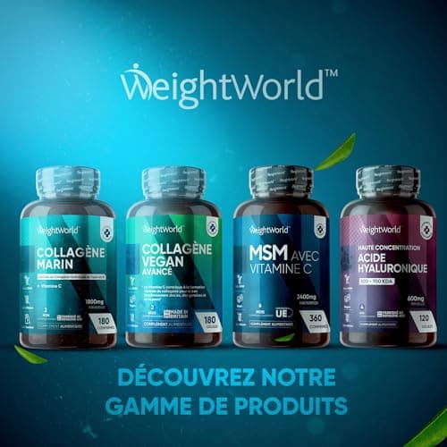 COLLAGENE MARIN Type 1-3 + Vitamine C 180 Comprimés Purs & Naturels - Alternative aux Gellules Collagène Marin Hydrolysé - 1836mg Collagène & Vitamine C - Hydratation de la Peau, Os & Articulations