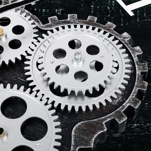 Lafocuse Horloge Murale Engrenages Mobiles Geante 57 cm Noire Industrielle Bois Vintage Pendule Murale Steampunk Chiffres Romains pour Salon Bar Bureau Cuisine
