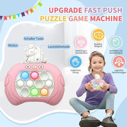 Console De Jeu Quick Push Bubbles,Jeu Fidget électronique,Puzzle Pop It Game Machine,Push Pop Bubble Sensory Fidget Toy,Sensory Fidget Toys for Kids,Machine Jeu Puzzle-Pop (Licorne Couleur)
