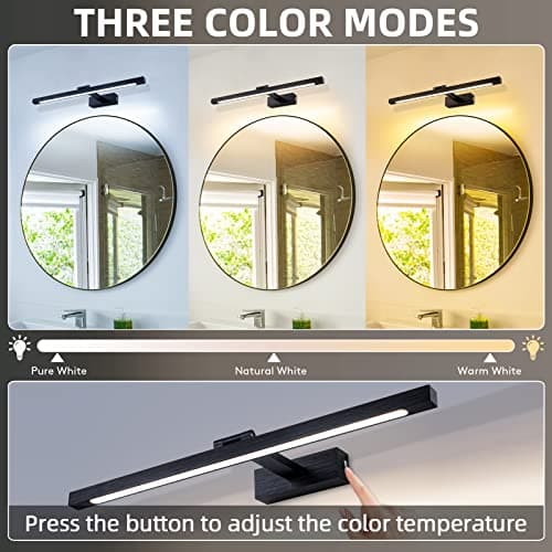 TYhogar Lampe Miroir LED Salle de Bain 60cm 3 réglages de température de couleur Murale Salle de Bain 270° Rotatif Applique Murale 1320LM 12W IP44 Intérieure Lampe pour Tableau 3000K/4500K/6000K