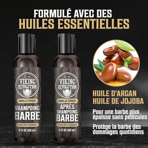 Viking Revolution - Shampoing Barbe Homme & Après Shampoing Barbe Homme - Huile d'Argan & de Jojoba - Adoucit & Renforce - Vanille épicée - 150 ml x 2