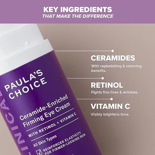 Paula's Choice CLINICAL Crème Contour des Yeux Céramides - Anti Agê Crème Hydratante Anti Rides & Ridules - Contour des Yeux avec Retinol, Vitamine E & C - Tous Types de Peaux - 15 ml