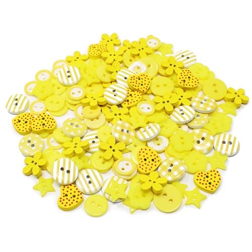 Lot de 150 boutons jaunes en bois, acrylique et résine pour confection de cartes