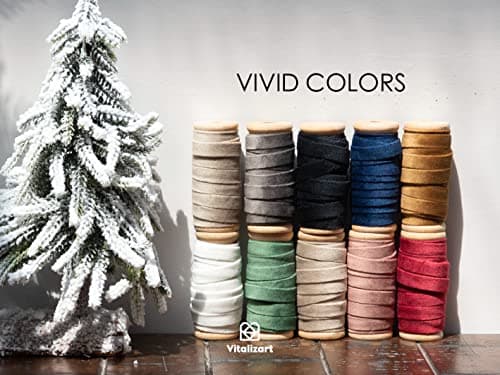 Vitalizart Ruban Velours Rouge & Vert & Blanc 0,95 cm x 4,57 m x 3 Rouleaux, Bobine en Bois, Ruban en Tissu pour la Décoration de Couronnes de Noël, l'Artisanat, les Ornements, l'Emballage de Cadeaux