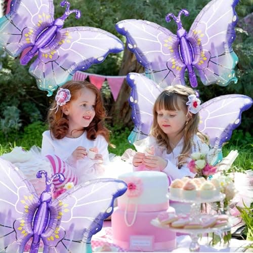 Ballons Papillon, 4 pièces Ballons en Papier Aluminium Papillon, Ballon Papillon Violet, Papillon Decoration, pour Anniversaire Filles Fête à Thème Papillon Fête de Jardin Mariage