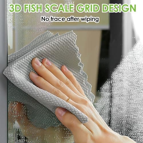 Pack de 10 Chiffon Microfibre de Nettoyage et Polissage en Microfibre de Haute Qualité, Non Pelucheux, Motif Écailles, pour Nettoyage Efficace et Sans Traces dans la Cuisine et la Maison, 25x25cm
