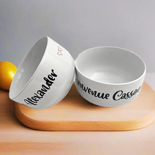 Bol en céramique personnalisable – Ajoutez votre message | Modèle petits cœurs | Cadeau original pour anniversaire, Saint-Valentin, naissance