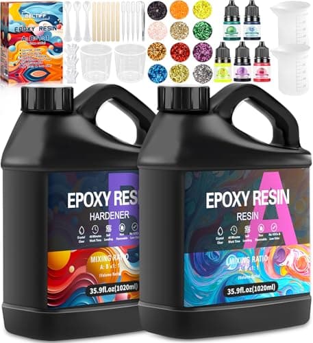 BBLTIFF Resine Epoxy, 2.04L Resine Epoxy Transparente, 1:1 Epoxy Resin Kit Complet, Avec Peinture, Bâton, Cuillère, Gants, Verre Doseur, Pince à épiler, Paillettes, Pour La DIY Artisanale, Porte-clés