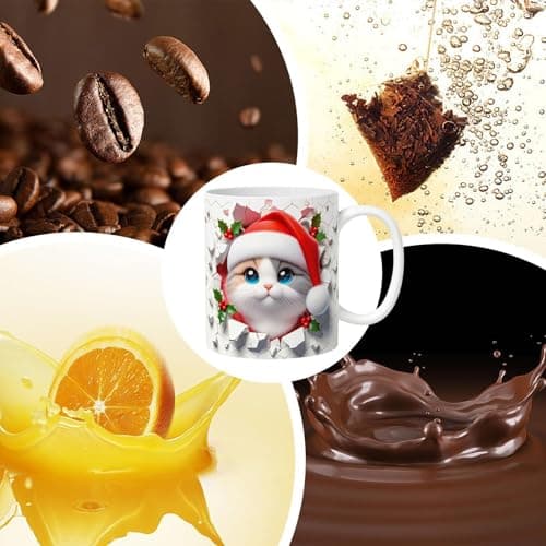 Tasse À Café 3D, Tasse À Café De Chat De Noël, Verres En Céramique, Tasse De Chat Festive, Tasse À Café De Vacances, Tasse De Conception De Chat 3D, Tasse De Noël Mignonne 350 Ml Pour La Famille, Les