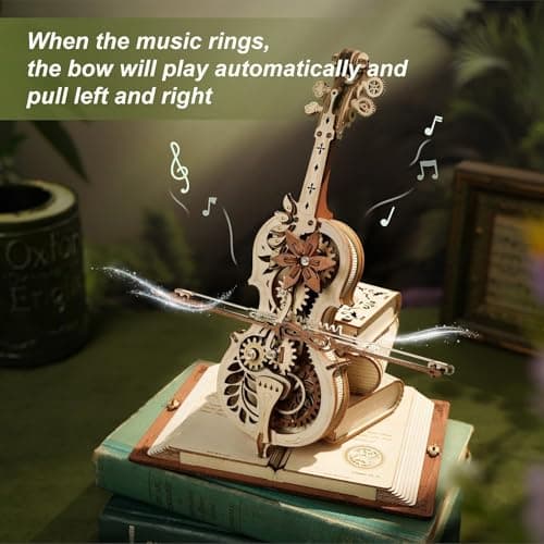ROBOTIME Puzzle 3D en Bois pour Adultes - Boîte à Musique Violoncelle - Kit de Maquette d'engrenage de Construction - Décoration Exquise Cadeaux