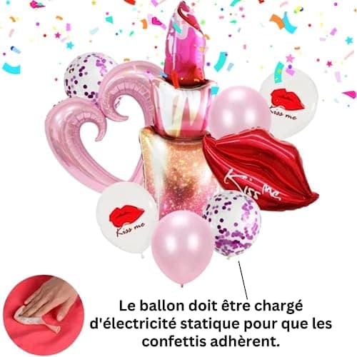 DIWULI Ballons Set Kiss Me - Lèvres et Cœur Rose
