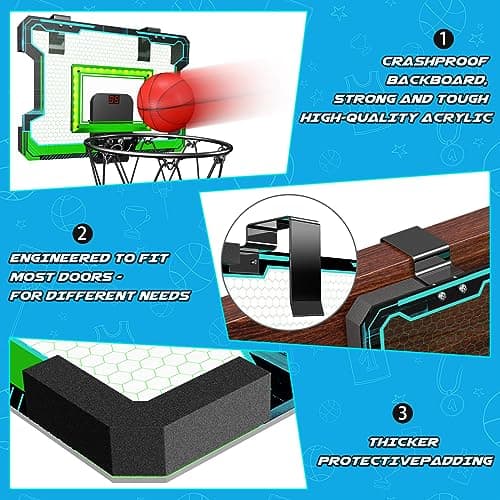 OKKIDY Panier de Basket Lumineux avec Panneau D'Affichage Èlectronique LED, Petit Jeu de Basket Jouet Sportif pour Enfants Adolescents Adultes, Idée de Cadeau 6, 7, 8, 9, 10, 12+ Ans Filles Garçons