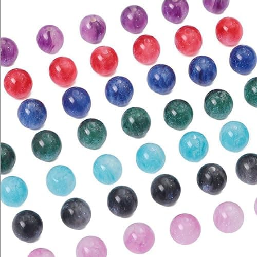 ftiemlovde 50 Rondes Perles pour Bracelet,Oeil Collier Perle Pierre Naturelle pour Bijoux (Bleu Scintillant 10mm)