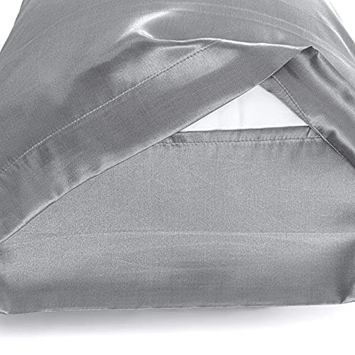 FARFALLAROSSA Lot de 2 Taies Oreiller en Satin 45 x 70 cm, Oreiller Satin Gris, Satinées Housse d'oreiller Doux Prend Soin de Votre Peau et Antichute de Cheveux