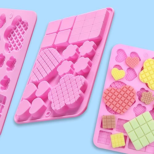 Cozihom Lot de 4 moules carrés en silicone en forme de cœur et de fleur pour faire du chocolat, des bonbons
